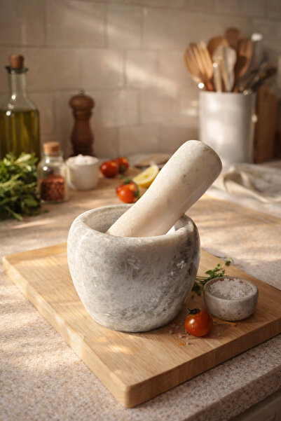 CEZVE HOME Mermer Havan Seti Küçük Sarımsak Havanı -Beyaz