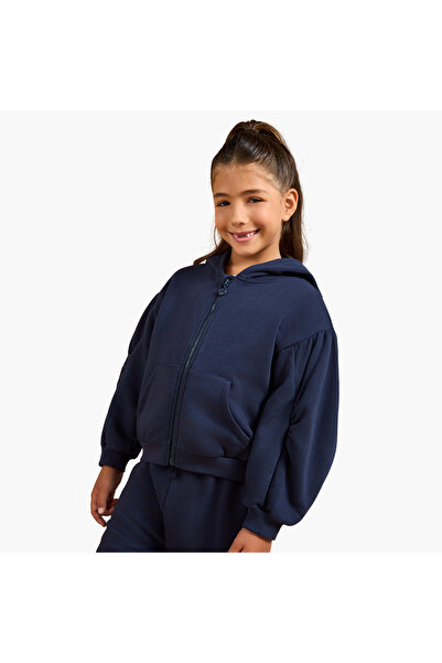Juniors Solid Zip Through Hoodie with Long Sleeves