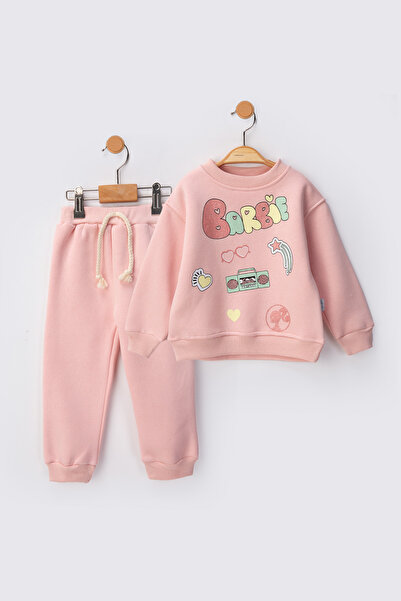 baby flamindo طقم بناتي مطبوع عليه نص فضي مكون من 3 خيوط