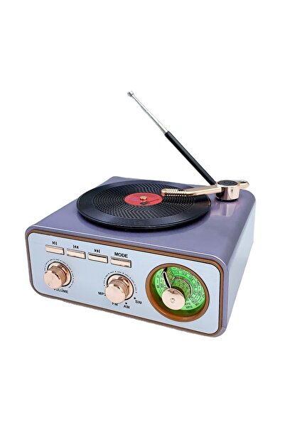 NEALIRSANUCUZ Hoparlör Radyo Plak Çalar Görünümlü MD-1217BT Bluetooth Nostalj...