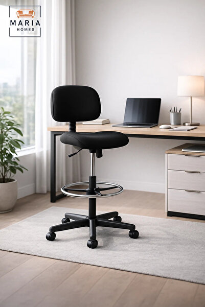 MARIA HOMES Adjustable Office Chair Black with Backrest Foot Ring and Wheels