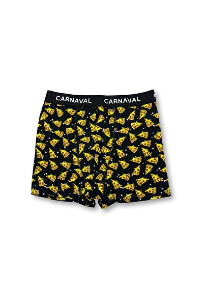 CARNAVAL SOCKS Carnaval Pizza Slice Patterned Premium Cotton Men's Boxer - Black Color