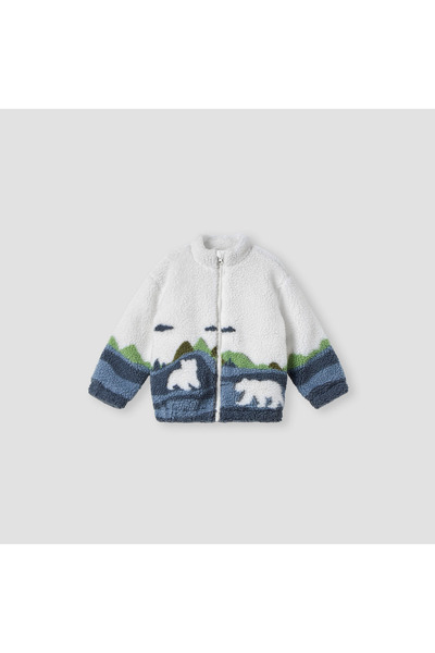 Juniors Plush Zip Through High Neck Jacket with Long Sleeves