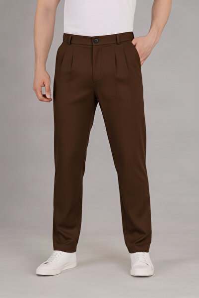 Bürke Double Pleated Coffee Color Elastic Waist Comfortable Loose Fit Baggy Pants