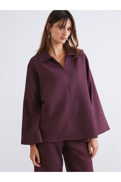 LC Waikiki Bluză Özmarka din piele întoarsă cu guler tip cămașă, aspect nou s...