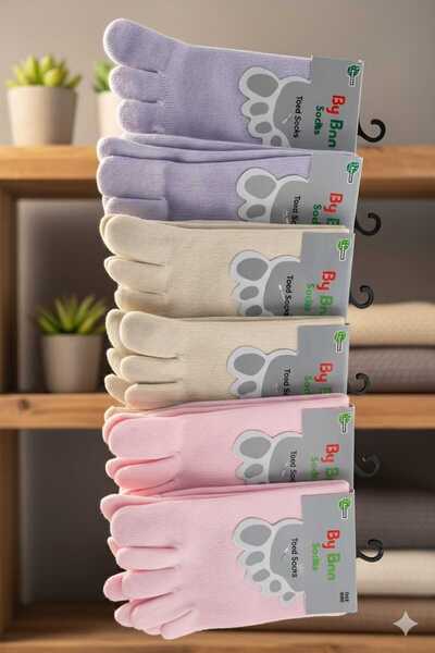 BY BNN SOCKS BAMBU PARMAKLI ÇORAP; ASORTİ 6'LI SETLER (3 FARKLI SET )