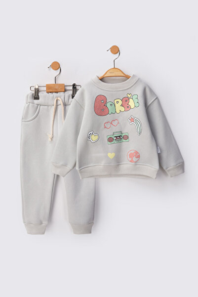 baby flamindo طقم بناتي مطبوع عليه نص فضي مكون من 3 خيوط