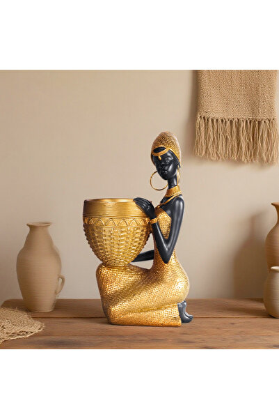 Choice1 تمثال فتاة أفريقية تحمل طبقًا (w70638)، قطعة ديكور منزلية ومكتبية للت...