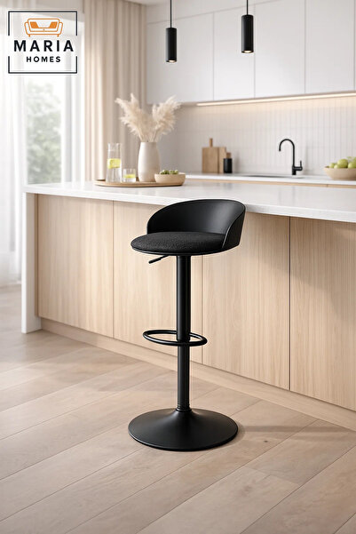 MARIA HOMES Modern Adjustable Bar Stool Black High Chair with Footrest