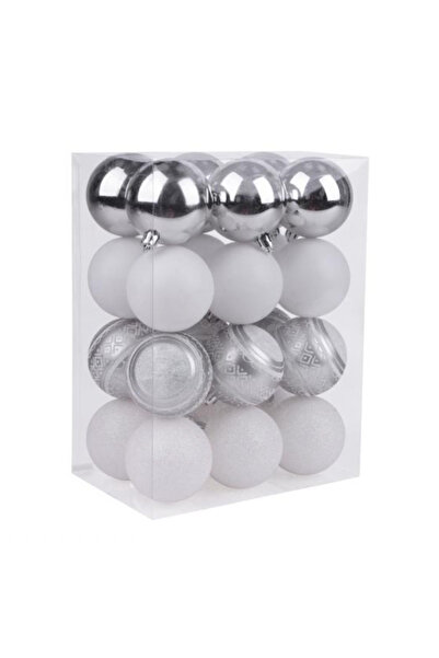 Magic Home Set 24 de globuri argintii pentru Craciun din plastic,