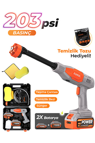 auhma ACR-07 21V Akülü Basınçlı Oto Yıkama Makinesi – 203 PSI, Çift Bataryalı...