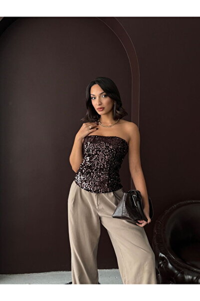 Lady Pixie Pulpayet Strapless Blouse with Back Zipper