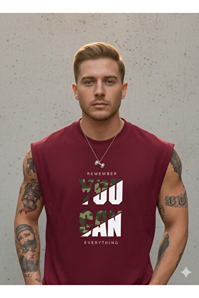 BUWOM Men's You Can Printed Zero Sleeve T-Shirt