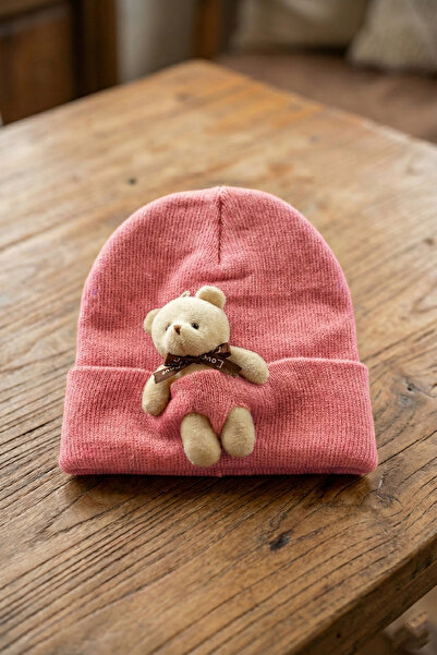 nacar çarşı Căciulă de iarnă pliată, roz, drăguță, cu ursuleț de pluș, pentru...