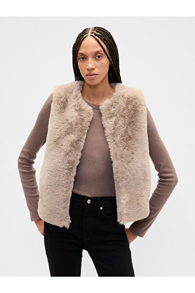 GAP Kadın Kahverengi %100 Geri Dönüştürülmüş Faux-Fur Kürk Yelek