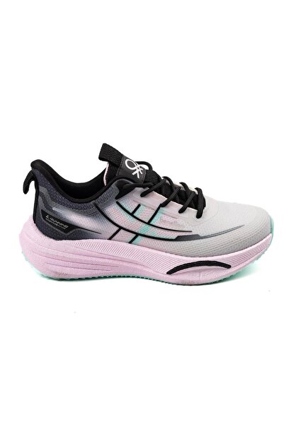 Benetton Women's White Lilac Turquoise Colored Detailed Thick Sole Sports Sneaker Shoes