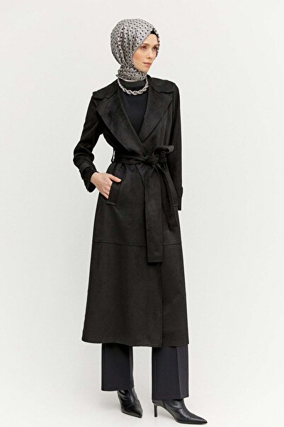 Setrms Kuşaklı Süet Görünümlü Uzun Kap