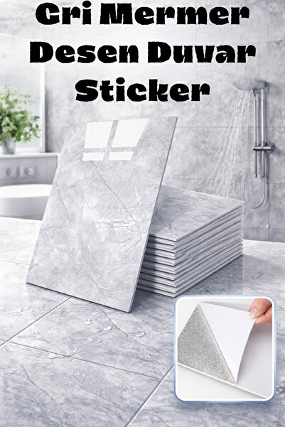 Eco Lounge Gri Mermer Desen Yapışkanlı Duvar Sticker | Su Geçirmez | Kolay Uy...