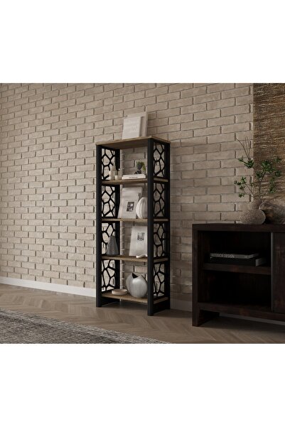 lorenza garden 5 RAFLI 60 CM GENİŞLİĞİNDE LAZER KESIM SİYAH METAL KİTAPLIK