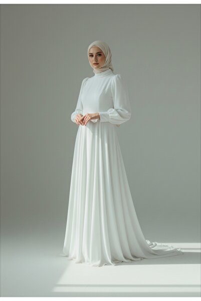ENDAMIM Chiffon Hijab Dress A-Line Flared Double Lined Gloplu Wedding & Outdoor Photoshoot
