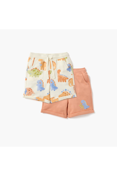Juniors Dinosaur Print Shorts with Drawstring Closure - Set of 2
