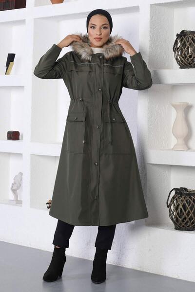 Missvalle Stripe Detailed Coat Khaki 10360