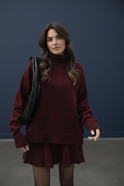 WYNA BOUTİQUE Set de tricotaje pentru femei, cu gât înalt, și fuste mini plisate