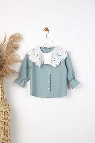 CANAN ÇAKMAK Kız Çocuk Uzun Kollu Yakası İşlemeli Gömlek