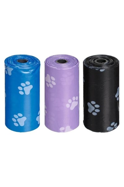 DAsiNU Dog Toilet Bags, 3 Different Colors, Blue, Lilac or Black, 15 Pieces