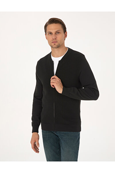 Pierre Cardin سترة تريكو سوداء مكونة من قصة ضيقة أجزاء بسحاب 50317333-VR046