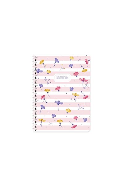 KESKİN COLOR دفتر ملاحظات كيشين 16.5*22.5 بغلاف كرتوني مخطط وحلزوني - وردي