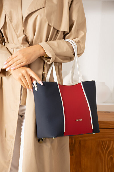 Just Polo Women's Large Size Water Resistant Navy White Long Strap 4 Compartment Hand and Shoulder Bag Try6046