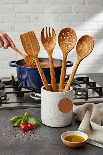 Home Natural Olive Wood Kitchen Serving and Cooking Utensil Set of 4 |   Wood...