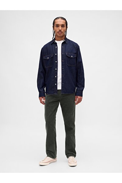 GAP Erkek Koyu Yeşil Corduroy Relaxed Straight Pantolon