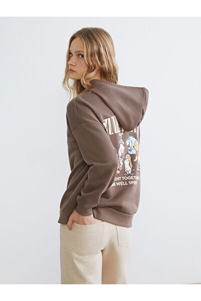 LC Waikiki Vini the Pu Štampano Oversize kroj ženska debela jakna sa kapuljačom