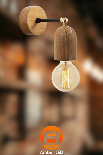 AmberLED Minimal Wooden Single Pendant Lamp Chandelier Compatible with Bedroom and Living Room E27