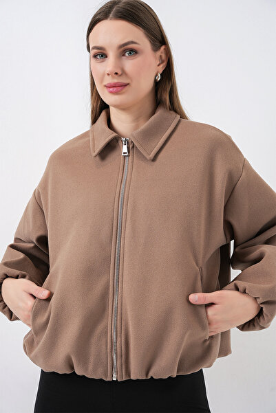 Bigdart Women's Drawstring Oversized Cashmere Jacket 0728 - Biscuit