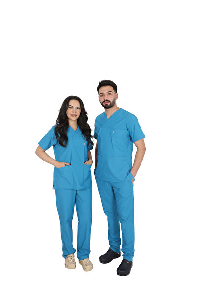 ufukscrubs طقم ملابس طبية موحدة للجنسين D/114 من قماش التيري كوتون للطلاب وال...