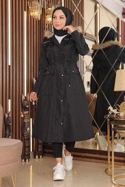 Missvalle Stripe Detailed Coat Black 10360