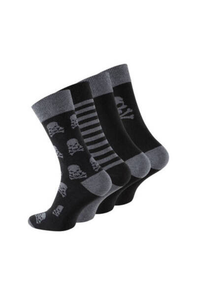 meristanbul Памучни чорапи, размери 43-46, дизайн с череп, комплект от 4, меки