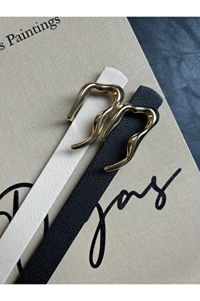 LİA KEMER Pachet de 2 curele Keep cu model pentru femei, cu cataramă aurie, c...