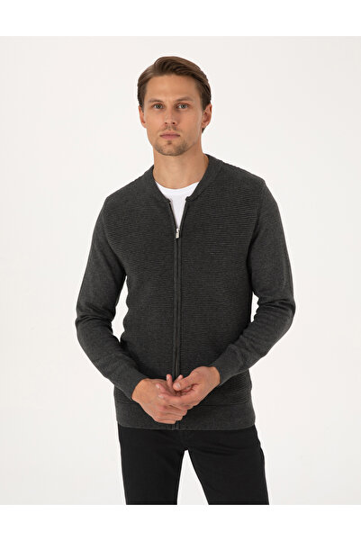 Pierre Cardin Light Gray Melange Slim Fit Zippered Knitwear Cardigan 50317333...