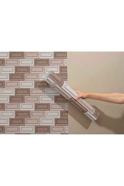 Grown Tuğla Desenli Duvar Kağıdı • Kahverengi ve Bej Geometrik Duvar Resmi Ke...