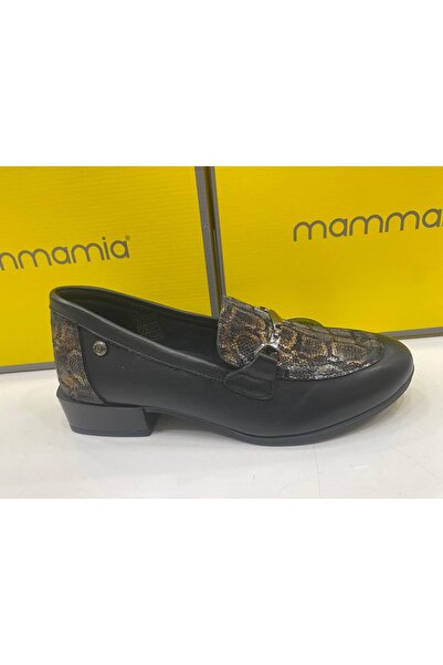 Mammamia Daily Genuine Leather Low Heel Black Faber Black Crocodile Shoes
