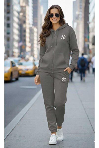 LiyAdaCo Unisex Hooded Ny Printed Gray Bottom Top Tracksuit Set- Sportswear - Premium Fabric
