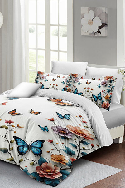 MonoHome Σετ κρεβατιού με μοτίβο λουλουδιών 5D ψηφιακό βαμβακερό σατέν – Διπλό