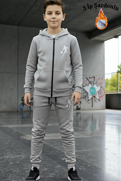 han elegant 3 İp Ş cu căptușeală din fleece Thick Basketboll B cu imprimeu Set de trening pentru băieți cu fermoar