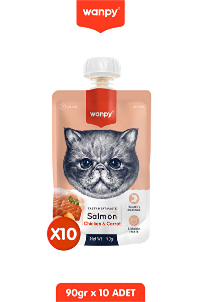 Wanpy 10lu Taze Somonlu & Tavuklu Kedi Et Ezmesi 10 x 90 gr