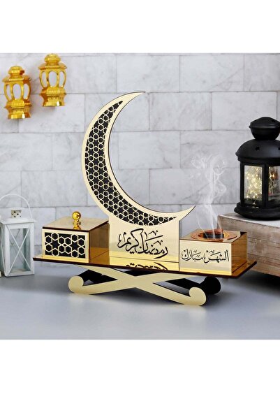 Story of candle مبخره بخور من الاكريليك الفاخر عليها عبارة الشهر مبارك مع است...