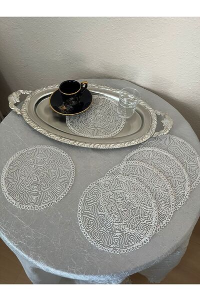 BRL ÇEYİZ HOME 6 Lı Kahve Yanı Şık Sunum Güpürlü Tül Peçeteler